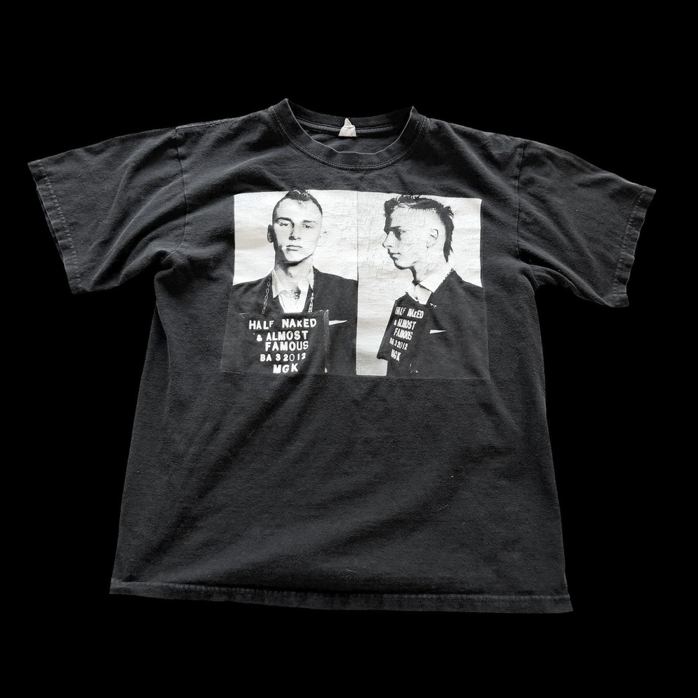 Machine Gun Kelly MGK Mugshot Shirt Half Naked & Almost Famous Black Mens Medium